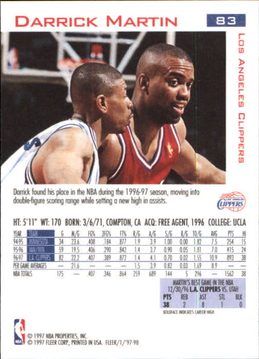 1997/1998 Fleer Basketball Part 1 Main Set Cards - Picture 119 of 347