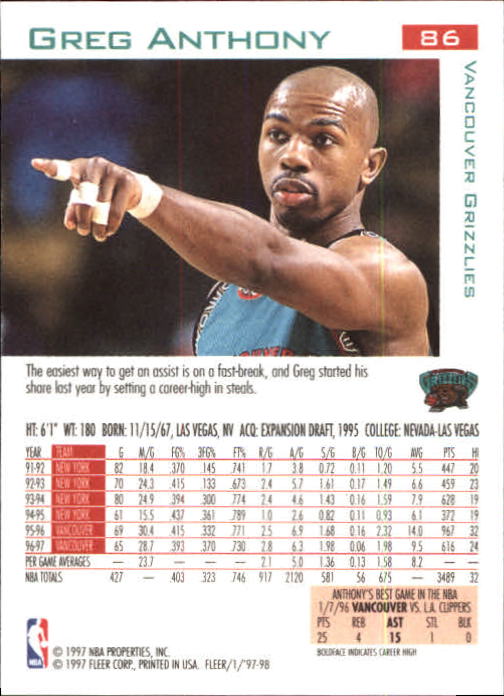 1997/1998 Fleer Basketball Part 1 Main Set Cards - Picture 125 of 347