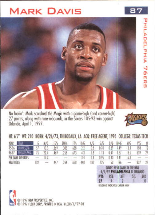 1997/1998 Fleer Basketball Part 1 Main Set Cards - Picture 127 of 347