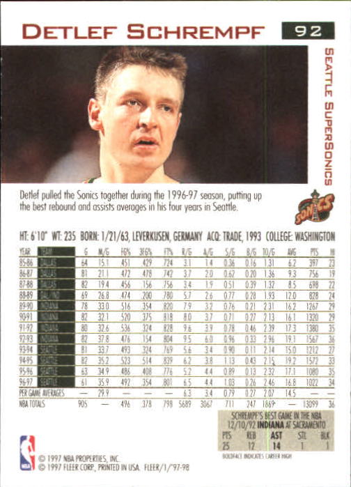 1997/1998 Fleer Basketball Part 1 Main Set Cards - Picture 135 of 347