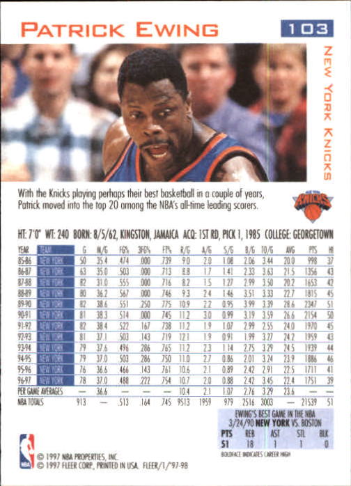 1997/1998 Fleer Basketball Part 1 Main Set Cards - Picture 149 of 347