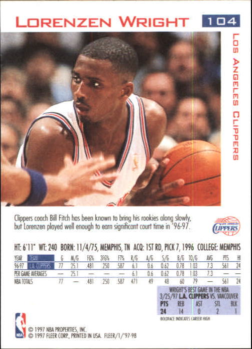 1997/1998 Fleer Basketball Part 1 Main Set Cards - Picture 151 of 347