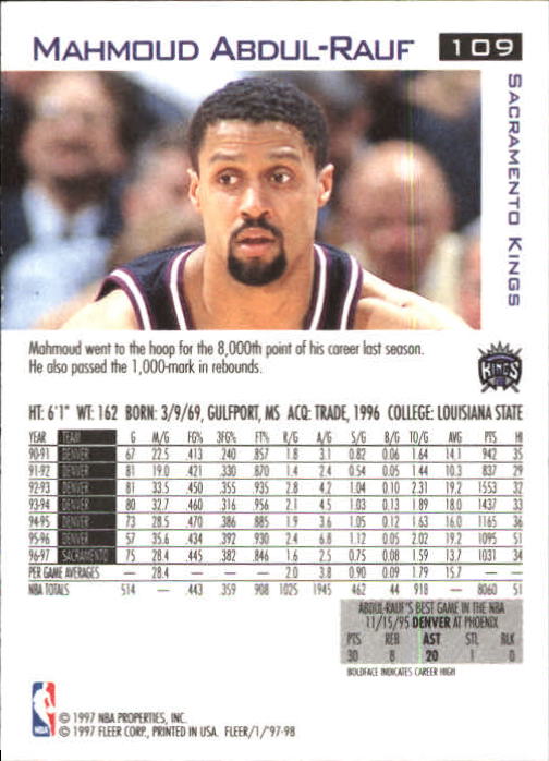 1997/1998 Fleer Basketball Part 1 Main Set Cards - Picture 159 of 347