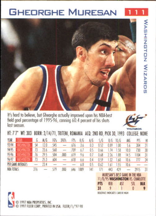 1997/1998 Fleer Basketball Part 1 Main Set Cards - Picture 161 of 347