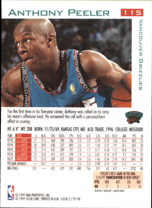 1997/1998 Fleer Basketball Part 1 Main Set Cards - Picture 167 of 347