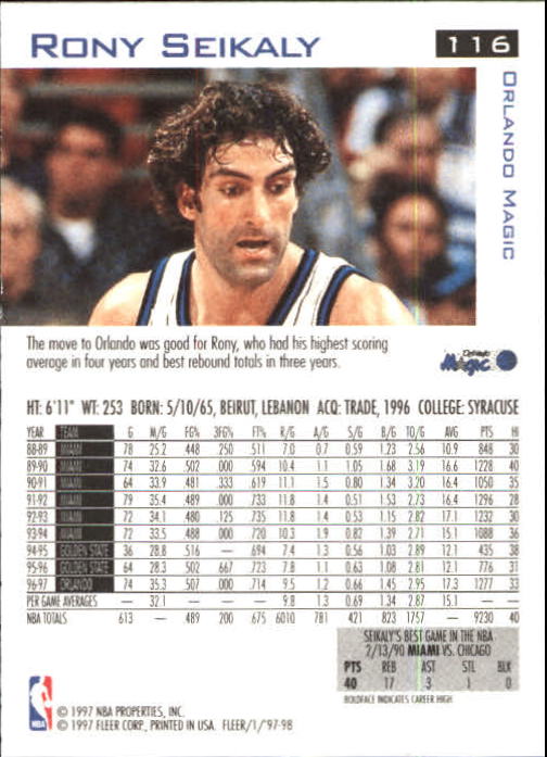 1997/1998 Fleer Basketball Part 1 Main Set Cards - Picture 169 of 347