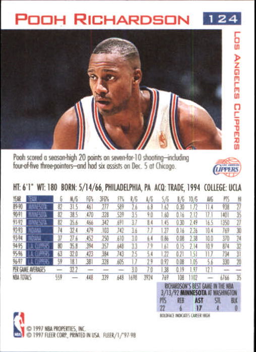 1997/1998 Fleer Basketball Part 1 Main Set Cards - Picture 177 of 347