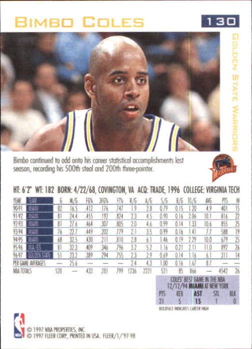 1997/1998 Fleer Basketball Part 1 Main Set Cards - Picture 189 of 347