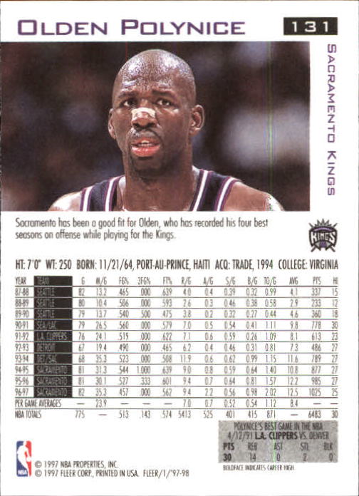 1997/1998 Fleer Basketball Part 1 Main Set Cards - Picture 191 of 347