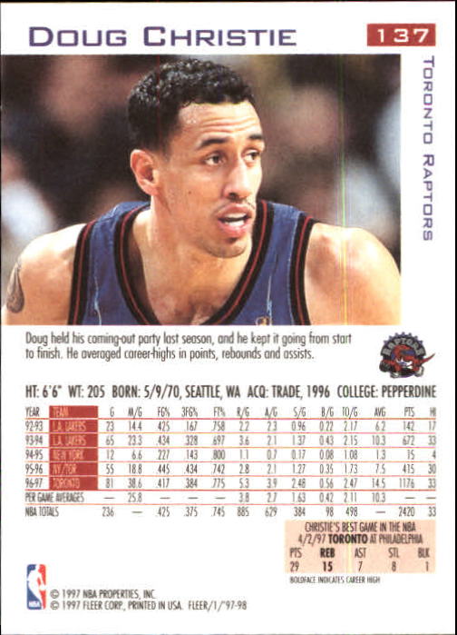 1997/1998 Fleer Basketball Part 1 Main Set Cards - Picture 201 of 347