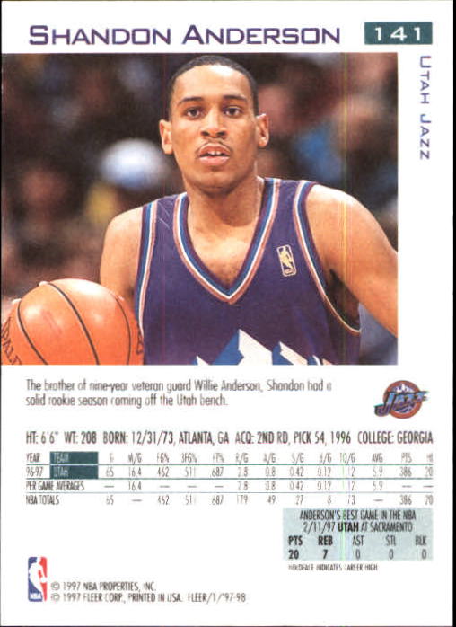 1997/1998 Fleer Basketball Part 1 Main Set Cards - Picture 207 of 347