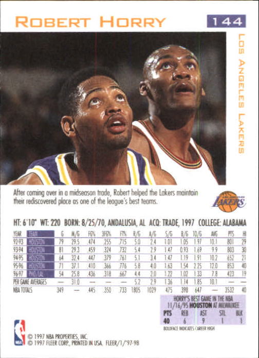 1997/1998 Fleer Basketball Part 1 Main Set Cards - Picture 211 of 347