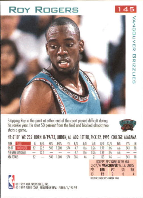 1997/1998 Fleer Basketball Part 1 Main Set Cards - Picture 213 of 347