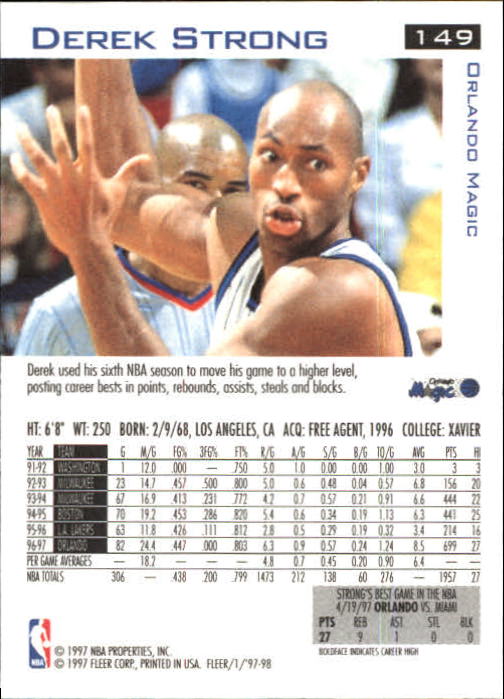 1997/1998 Fleer Basketball Part 1 Main Set Cards - Picture 221 of 347