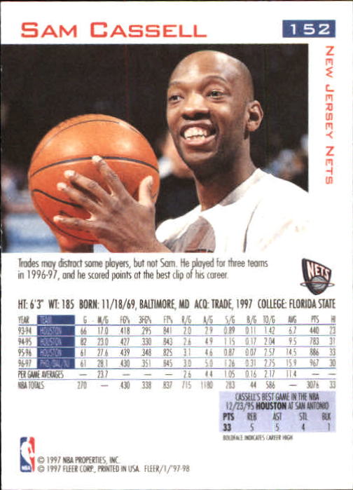 1997/1998 Fleer Basketball Part 1 Main Set Cards - Picture 227 of 347