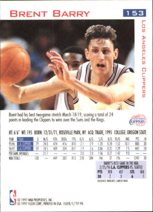 1997/1998 Fleer Basketball Part 1 Main Set Cards - Picture 229 of 347