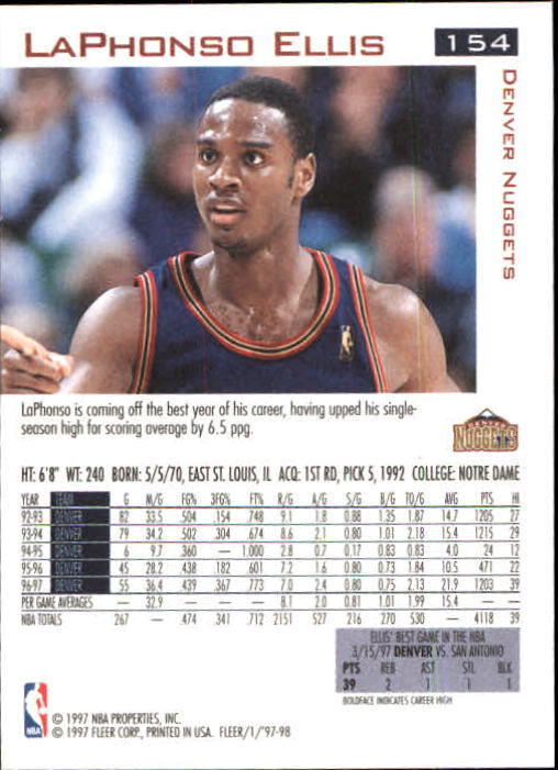 1997/1998 Fleer Basketball Part 1 Main Set Cards - Picture 231 of 347