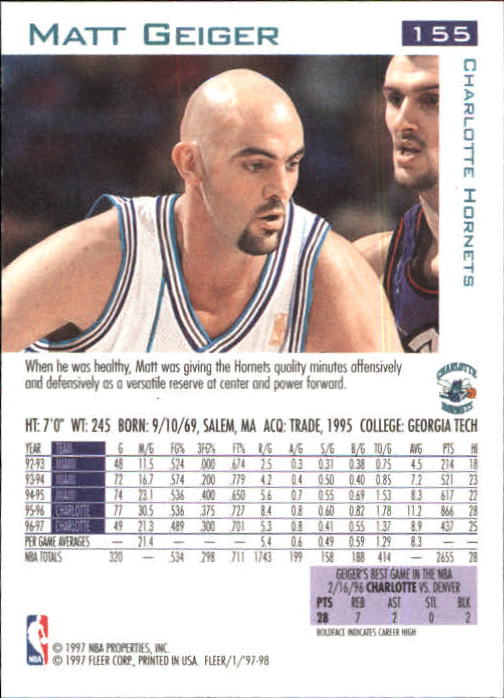 1997/1998 Fleer Basketball Part 1 Main Set Cards - Picture 233 of 347