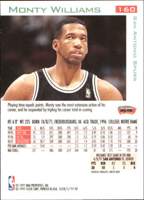 1997/1998 Fleer Basketball Part 1 Main Set Cards - Picture 241 of 347