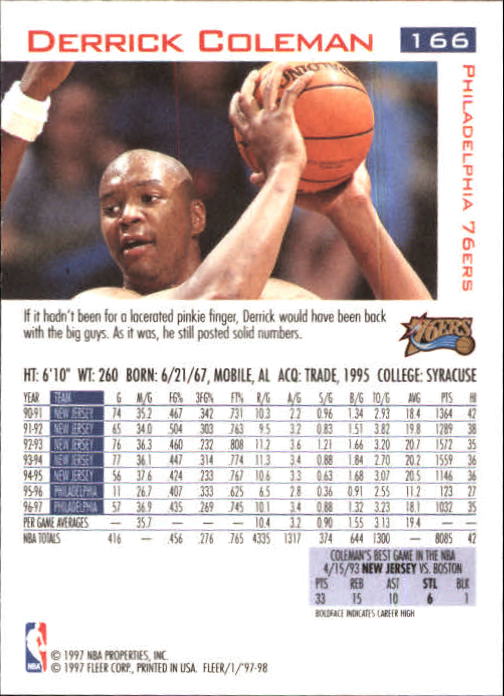 1997/1998 Fleer Basketball Part 1 Main Set Cards - Picture 253 of 347