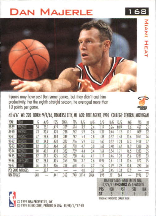1997/1998 Fleer Basketball Part 1 Main Set Cards - Picture 255 of 347