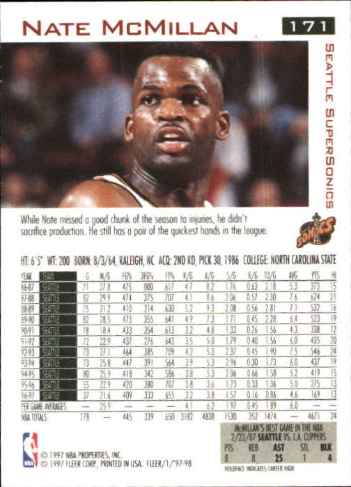 1997/1998 Fleer Basketball Part 1 Main Set Cards - Picture 261 of 347