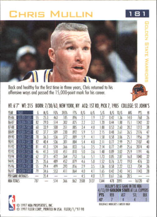 1997/1998 Fleer Basketball Part 1 Main Set Cards - Picture 275 of 347