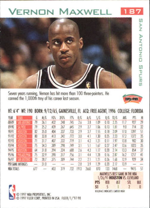 1997/1998 Fleer Basketball Part 1 Main Set Cards - Picture 283 of 347