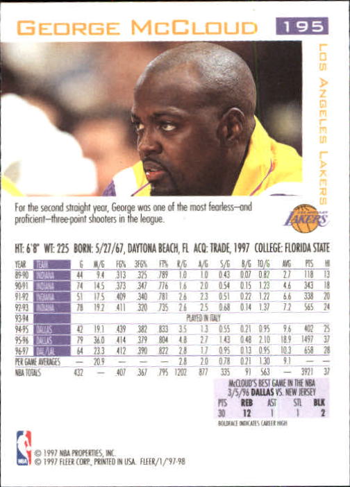 1997/1998 Fleer Basketball Part 1 Main Set Cards - Picture 297 of 347