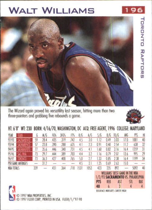 1997/1998 Fleer Basketball Part 1 Main Set Cards - Picture 299 of 347