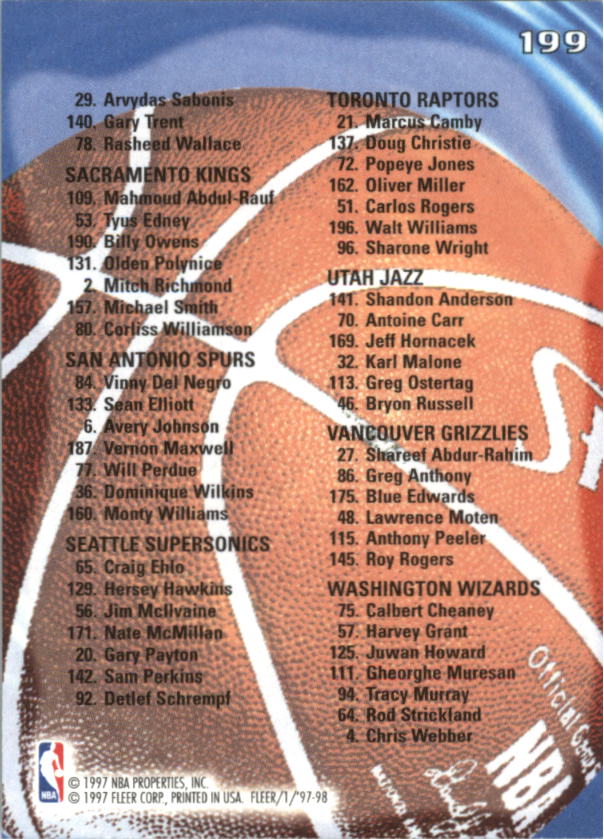 1997/1998 Fleer Basketball Part 1 Main Set Cards - Picture 303 of 347