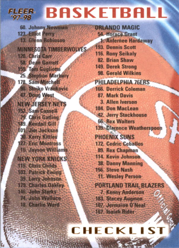 1997/1998 Fleer Basketball Part 1 Main Set Cards - Picture 302 of 347