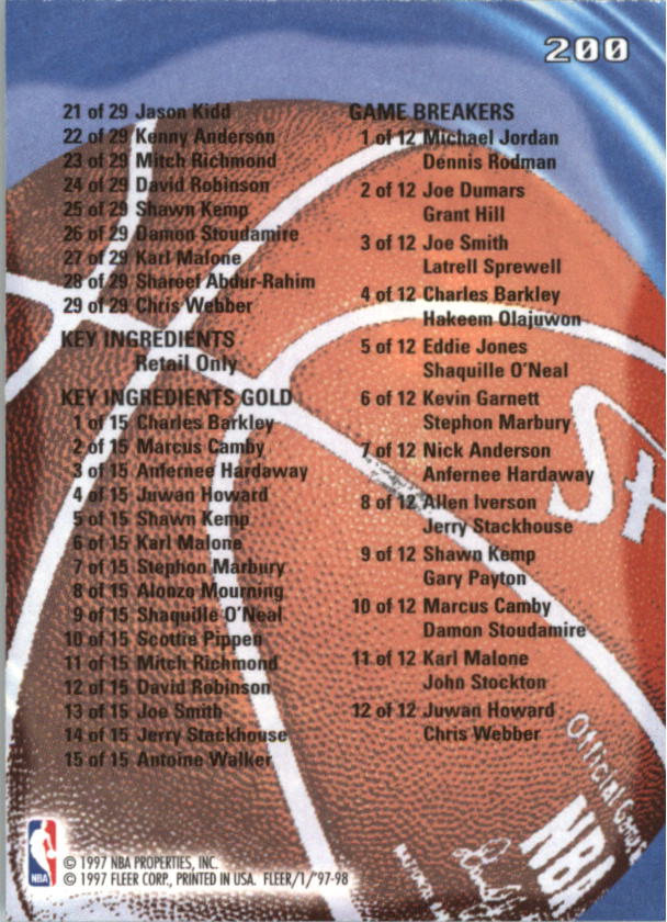 1997/1998 Fleer Basketball Part 1 Main Set Cards - Picture 305 of 347