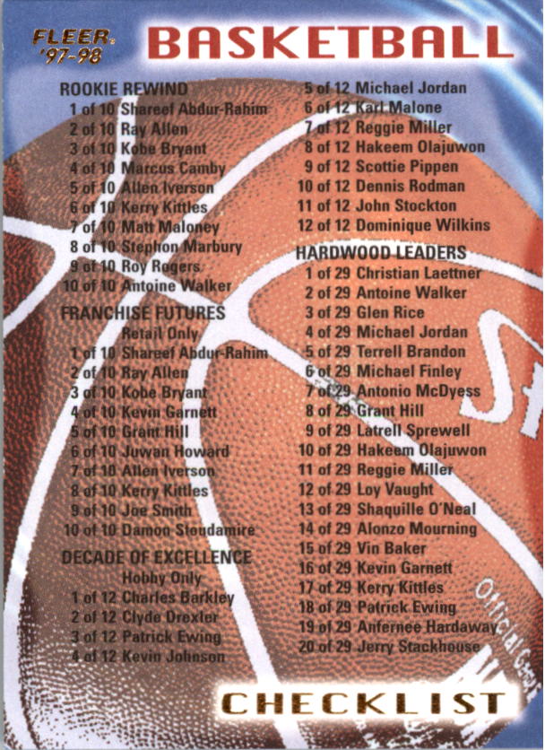 1997/1998 Fleer Basketball Part 1 Main Set Cards - Picture 304 of 347
