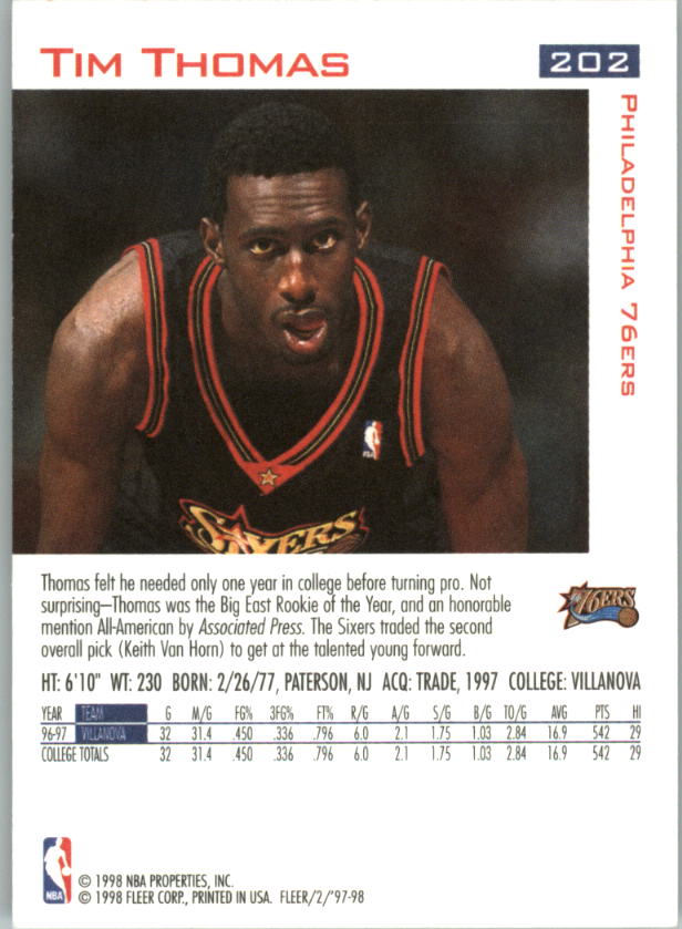 1997/1998 Fleer Basketball Part 1 Main Set Cards - Picture 307 of 347