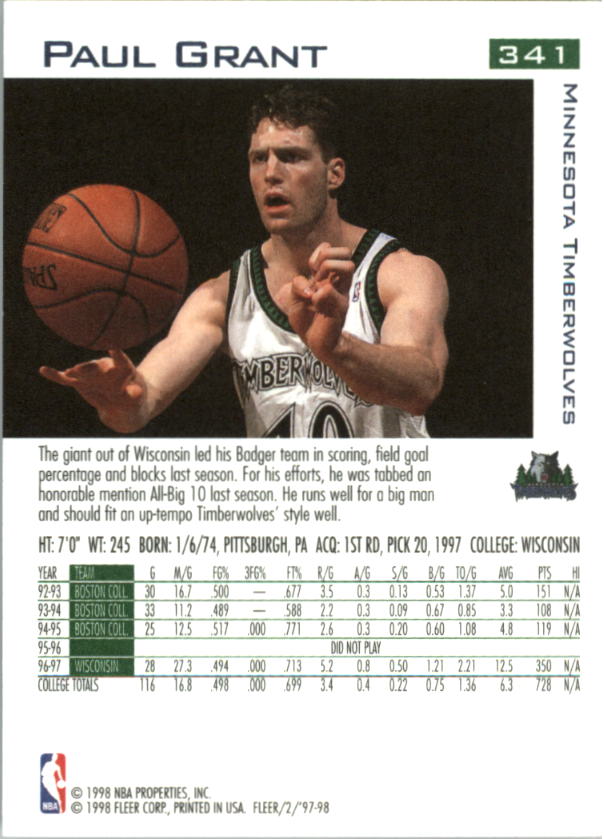 1997/1998 Fleer Basketball Part 1 Main Set Cards - Picture 341 of 347