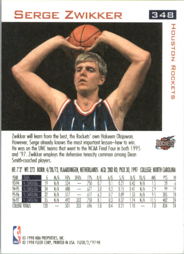 1997/1998 Fleer Basketball Part 1 Main Set Cards - Picture 345 of 347