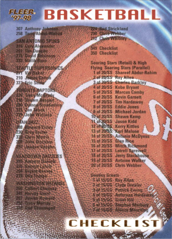 1997/1998 Fleer Basketball Part 1 Main Set Cards - Picture 346 of 347