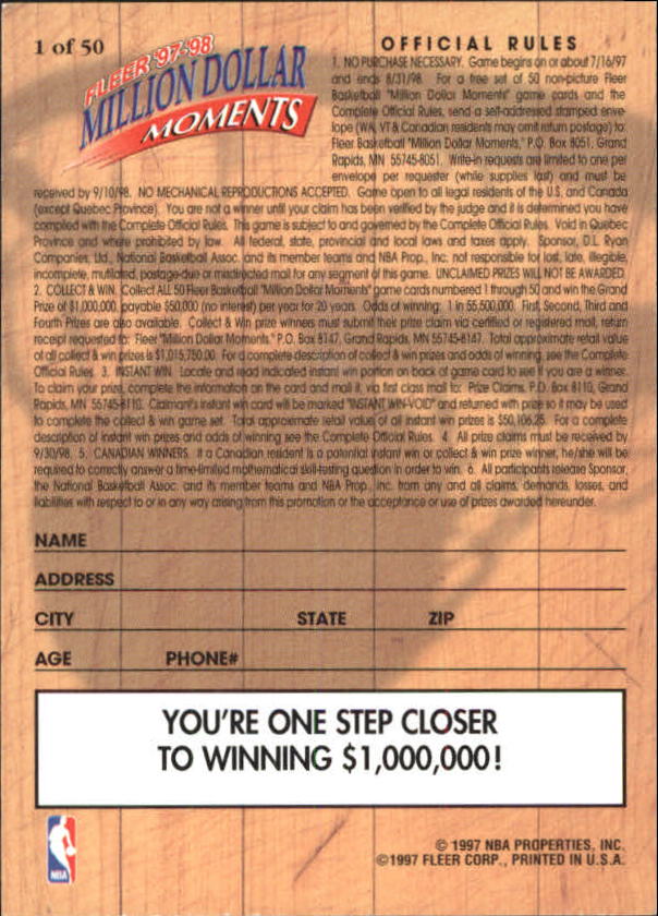 1997/1998 Fleer Basketball Part 3 Insert Cards - Picture 69 of 194