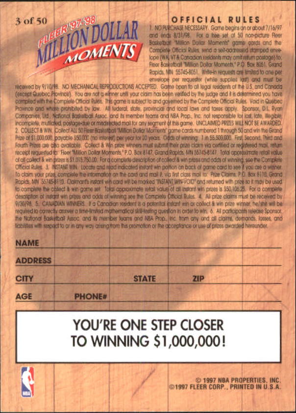 1997/1998 Fleer Basketball Part 3 Insert Cards - Picture 73 of 194