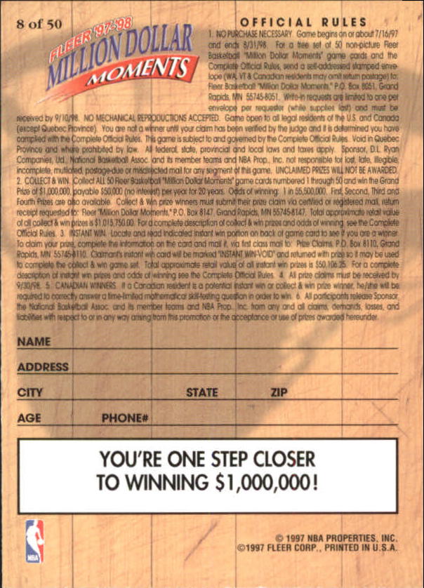1997/1998 Fleer Basketball Part 3 Insert Cards - Picture 83 of 194