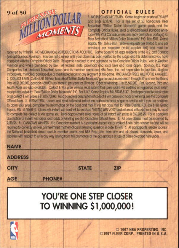1997/1998 Fleer Basketball Part 3 Insert Cards - Picture 85 of 194