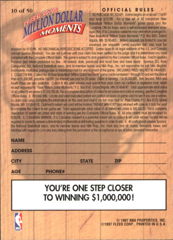 1997/1998 Fleer Basketball Part 3 Insert Cards - Picture 87 of 194