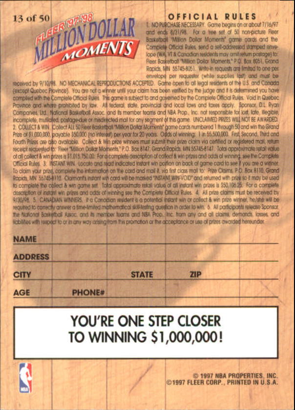 1997/1998 Fleer Basketball Part 3 Insert Cards - Picture 93 of 194