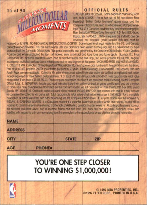1997/1998 Fleer Basketball Part 3 Insert Cards - Picture 95 of 194