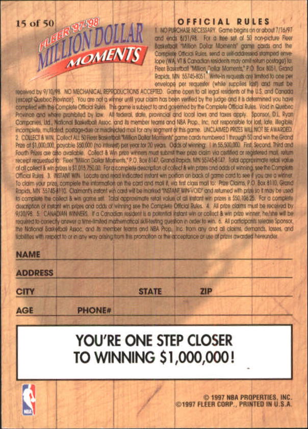 1997/1998 Fleer Basketball Part 3 Insert Cards - Picture 97 of 194