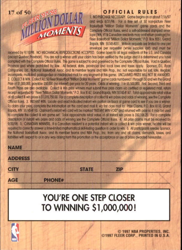 1997/1998 Fleer Basketball Part 3 Insert Cards - Picture 101 of 194