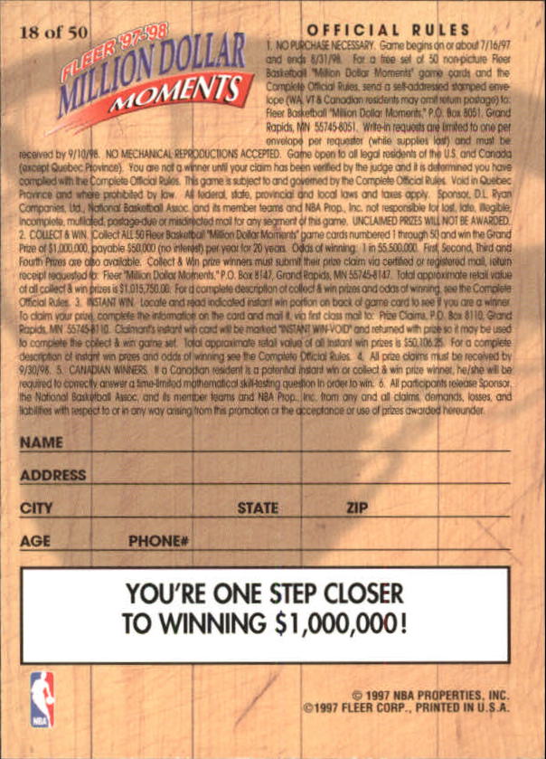 1997/1998 Fleer Basketball Part 3 Insert Cards - Picture 103 of 194