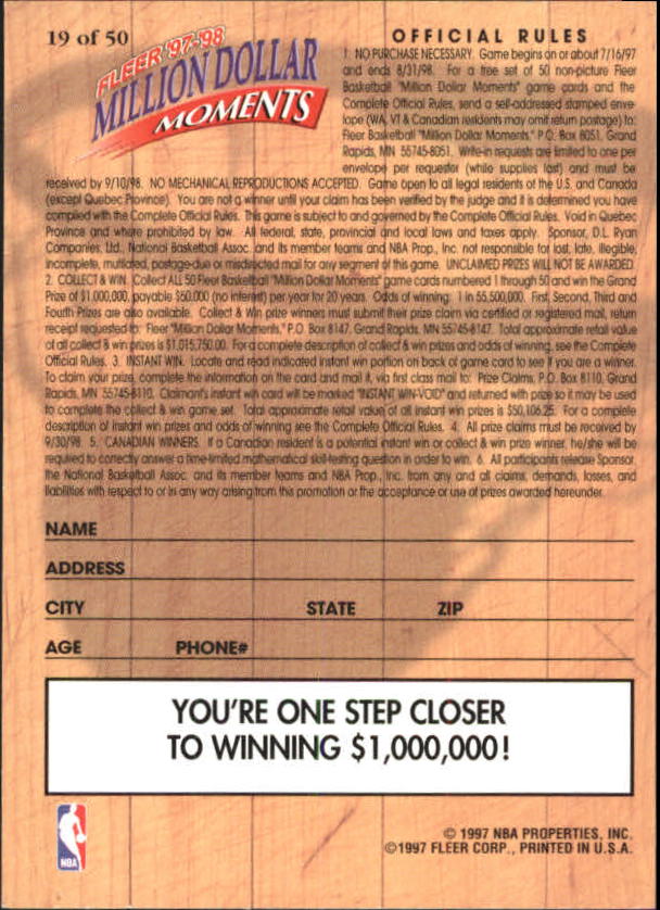 1997/1998 Fleer Basketball Part 3 Insert Cards - Picture 105 of 194