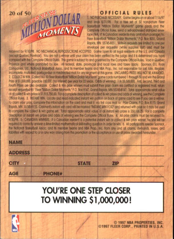 1997/1998 Fleer Basketball Part 3 Insert Cards - Picture 107 of 194